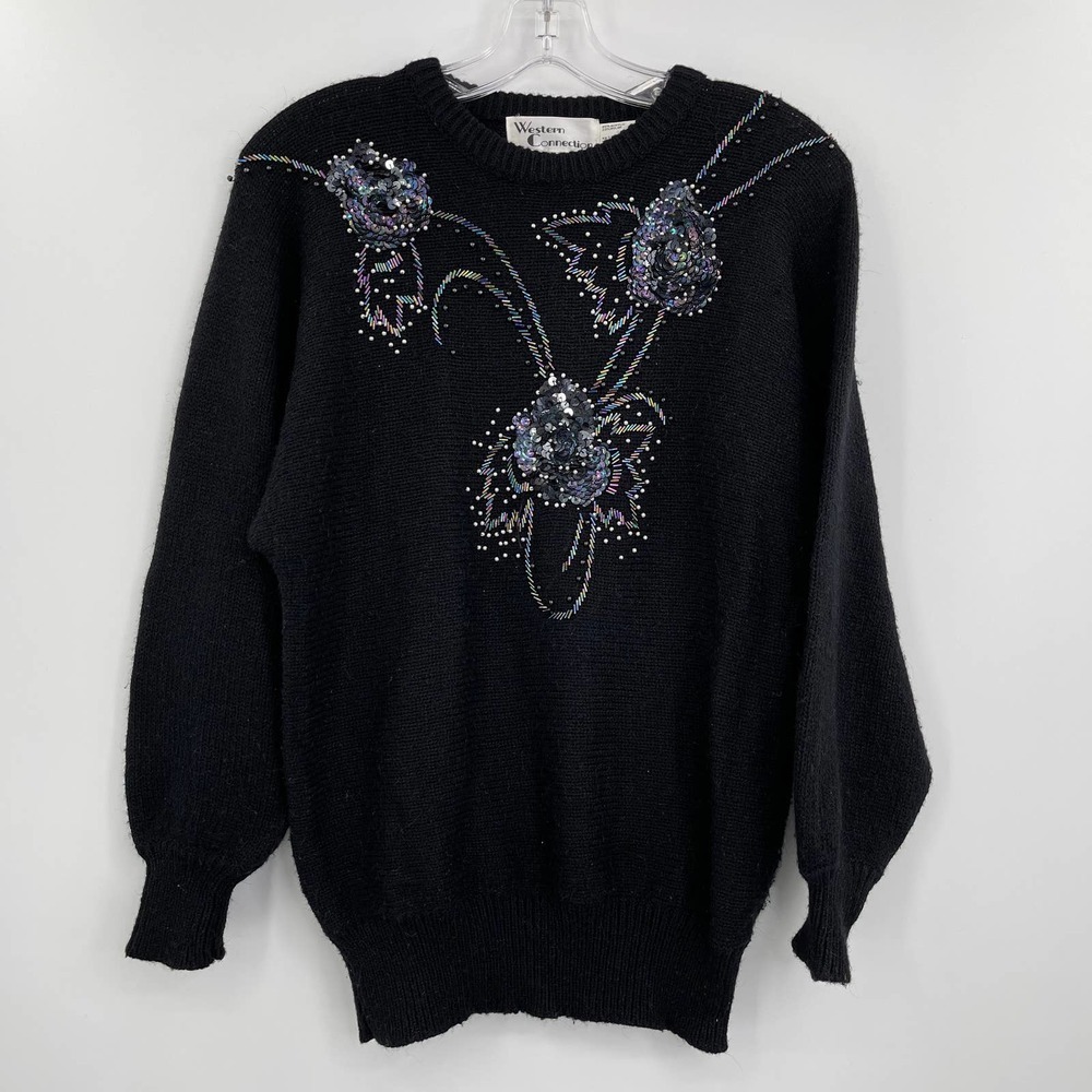 Vintage Western Connection beaded floral knit sweater
